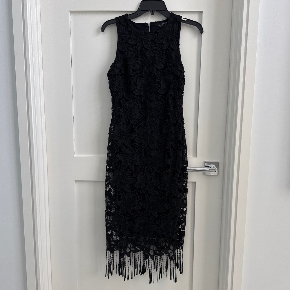 Elegant black lace form fitting dress by